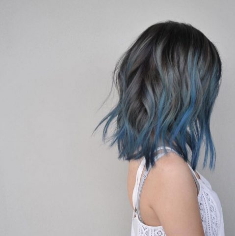 tóc màu than chì highlight xanh đn
