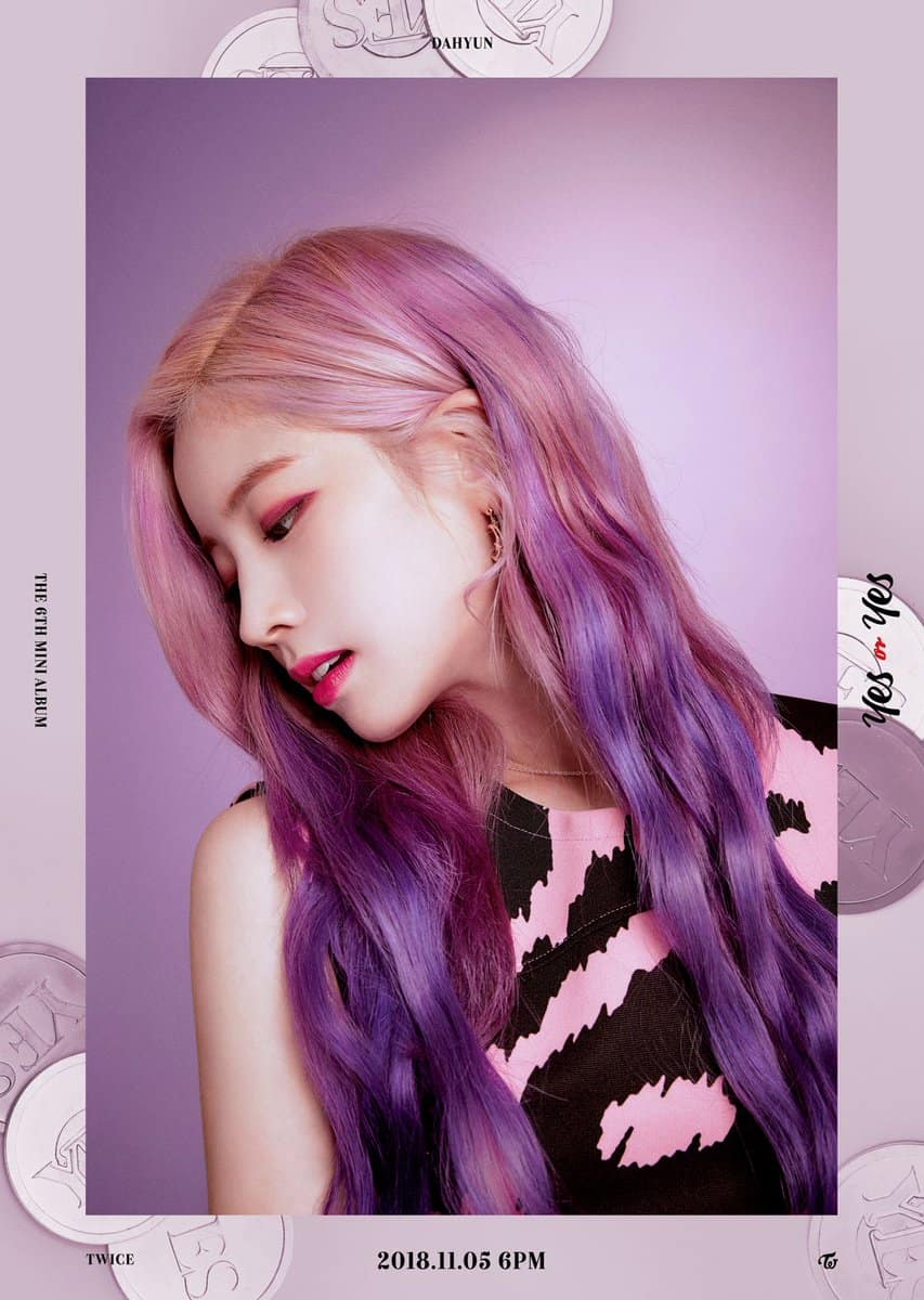 Màu tóc ombre tím của Dahyun  trong Mini Album thứ 6 của Twice: Yes or Yes