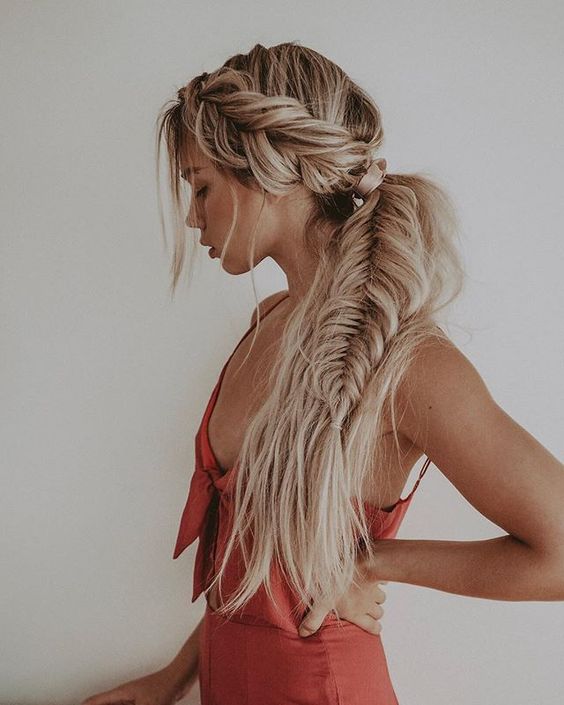 fishtail braided ponytail on rooted blonde hair // kirsten zellers