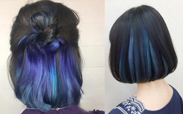 tóc màu xanh dương highlight 2