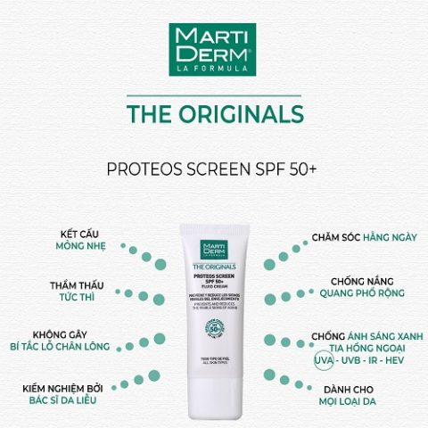 Kem chống nắng phổ rộng MartiDerm The Originals Proteos Screen SPF50+ Fluid Cream