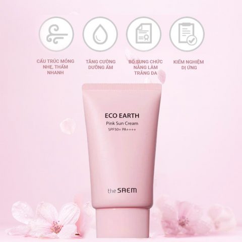 The Saem Eco Earth Power Pink Sun Cream SPF50+ PA++++ nâng tone cho da hỗn hợp