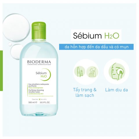 Nước tẩy trang cho da dầu Bioderma Sébium H2O màu xanh lá 