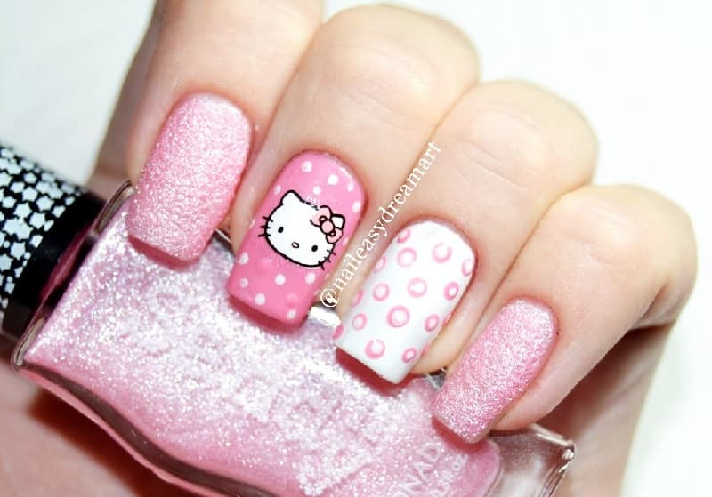 mẫu nail hoạt hình Hello Kitty cute