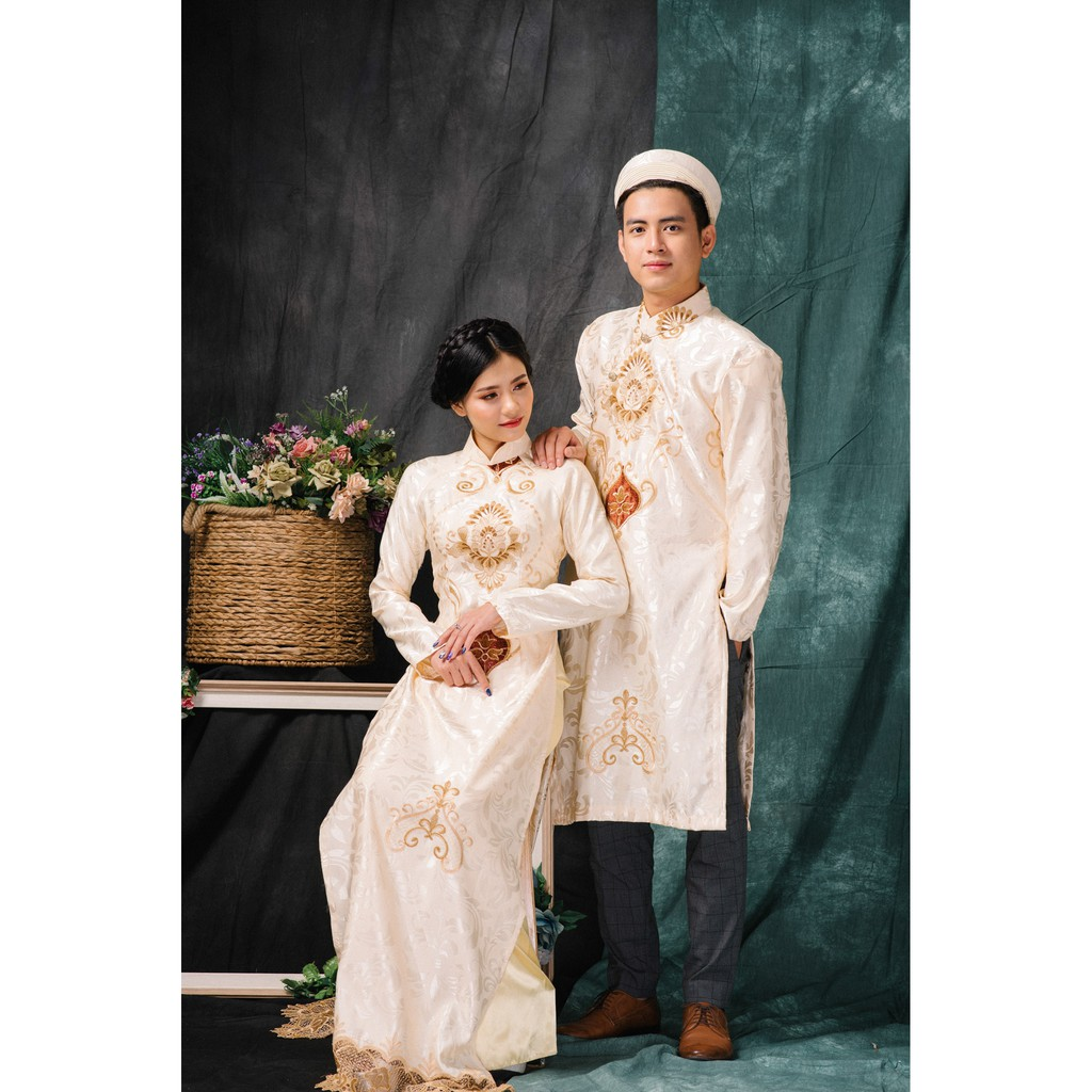 Áo dài cưới truyền thống màu trắng