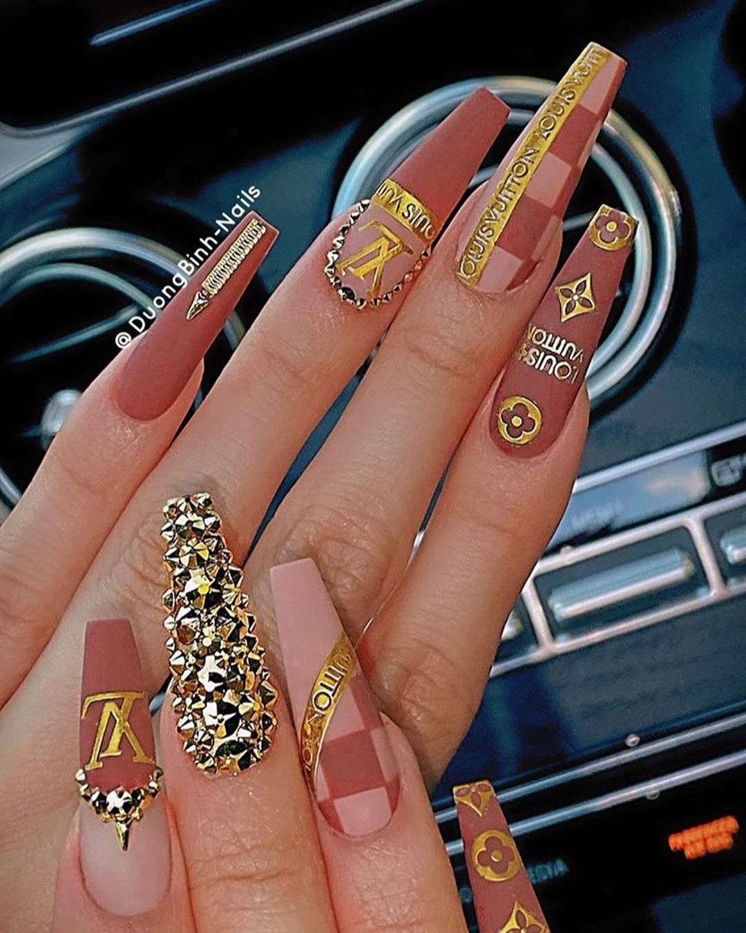 LV Louis Vuitton NailsLV Nail designsHigh FashionMatte Acrylic Nails   Pink acrylic nails Acrylic nail designs Luxury nails