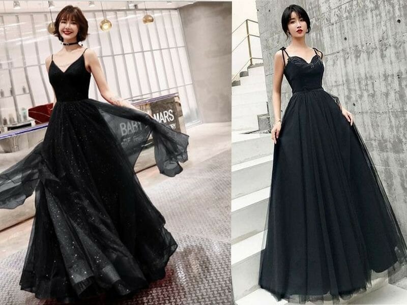 Đầm dạ hội đen đơn giản